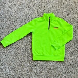 Polo Sport Neon Green Quarter-Zip Sweatshirt, kids size 7.